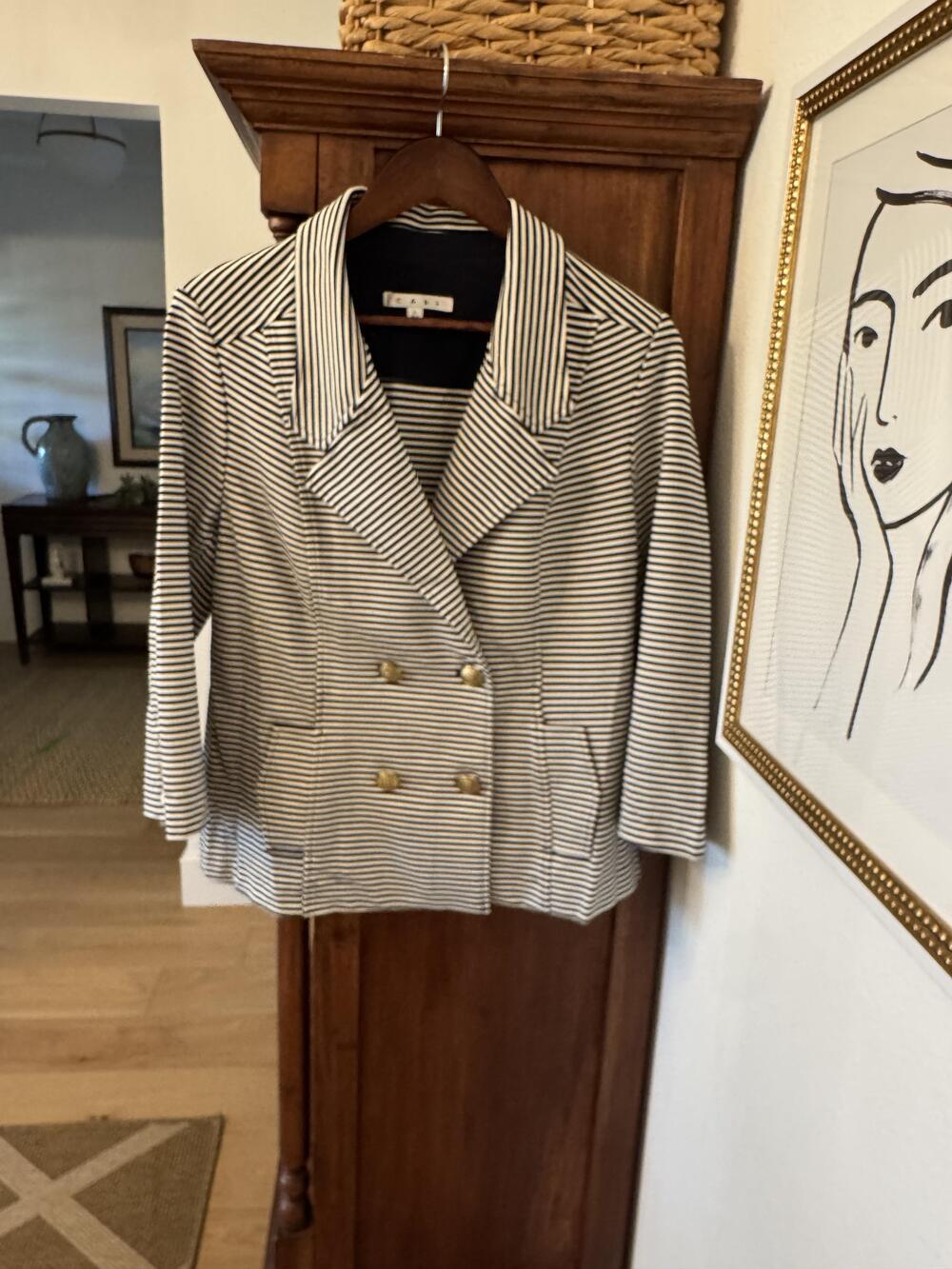 CAbi Blazer Womens Large Navy White Striped Double Breasted Nautical Resort